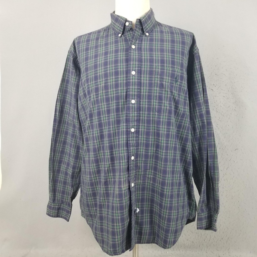 Ralph Lauren Shirt Mens Large Blue Plaid Long Sleeve Button Down Cotton Casual